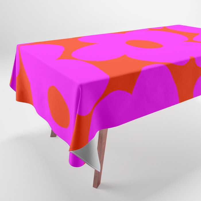 Pink Retro Flowers Orange Red Background #decor #society6 #buyart Tablecloth Gallery Image 1