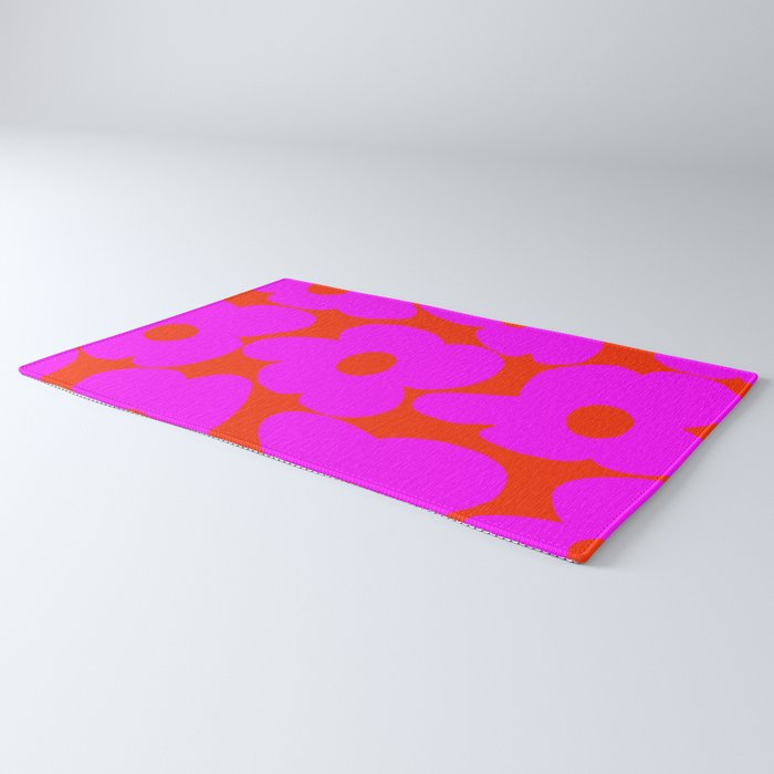Pink Retro Flowers Orange Red Background #decor #society6 #buyart Rug Gallery Image 3