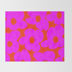 Pink Retro Flowers Orange Red Background #decor #society6 #buyart Throw Blanket Gallery Image 2