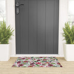 Mauve Pink Forest Green Watercolor Flowers Leaves Welcome Mat Gallery Image 3