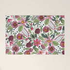 Mauve Pink Forest Green Watercolor Flowers Leaves Welcome Mat Gallery Image 1