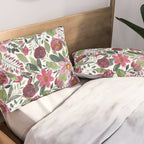 Mauve Pink Forest Green Watercolor Flowers Leaves Pillow Sham Gallery Image 2