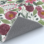 Mauve Pink Forest Green Watercolor Flowers Leaves Rug Gallery Image 4
