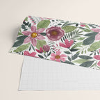 Mauve Pink Forest Green Watercolor Flowers Leaves Wrapping Paper Gallery Image 2