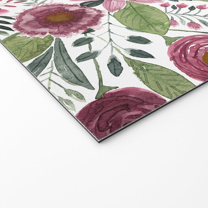 Mauve Pink Forest Green Watercolor Flowers Leaves Welcome Mat Gallery Image 2