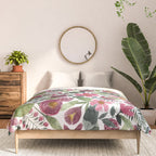 Mauve Pink Forest Green Watercolor Flowers Leaves Comforter Gallery Image 3