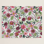 Mauve Pink Forest Green Watercolor Flowers Leaves Jigsaw Puzzle Gallery Image 1