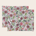 Mauve Pink Forest Green Watercolor Flowers Leaves Placemat Gallery Image 1