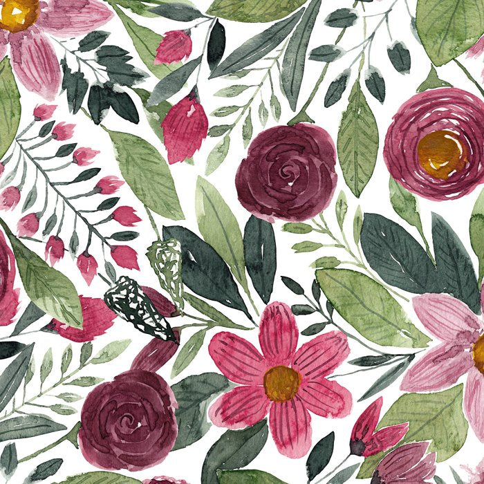 Mauve Pink Forest Green Watercolor Flowers Leaves Coffee Mug Gallery Image 2