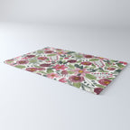 Mauve Pink Forest Green Watercolor Flowers Leaves Rug Gallery Image 3