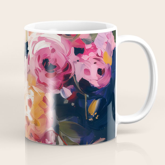 Splashes of Pink and Navy Flowery Art Coffee Mug Gallery Image 1