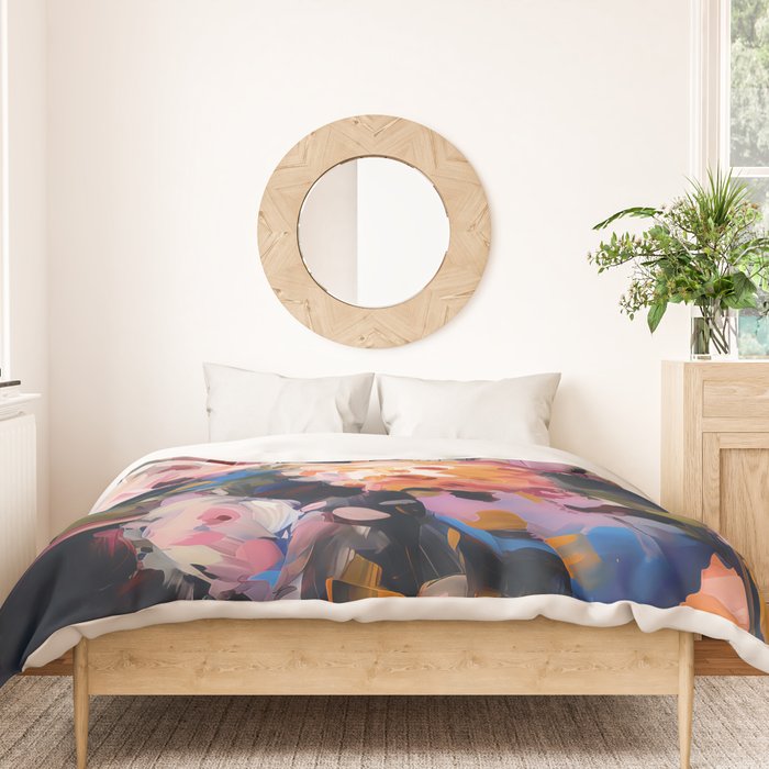 Splashes of Pink and Navy Flowery Art Duvet Cover Gallery Image 3