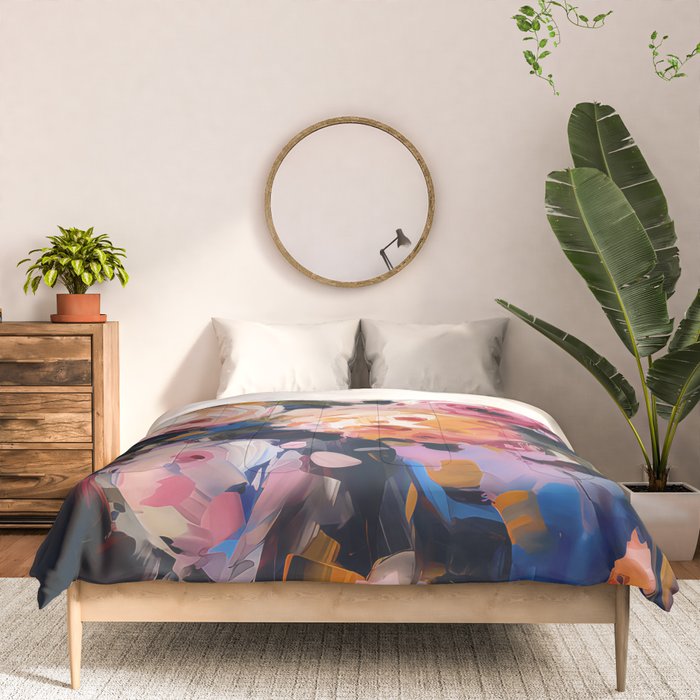 Splashes of Pink and Navy Flowery Art Comforter Gallery Image 3