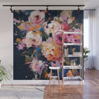 Splashes of Pink and Navy Flowery Art Wall Mural Gallery Image 1