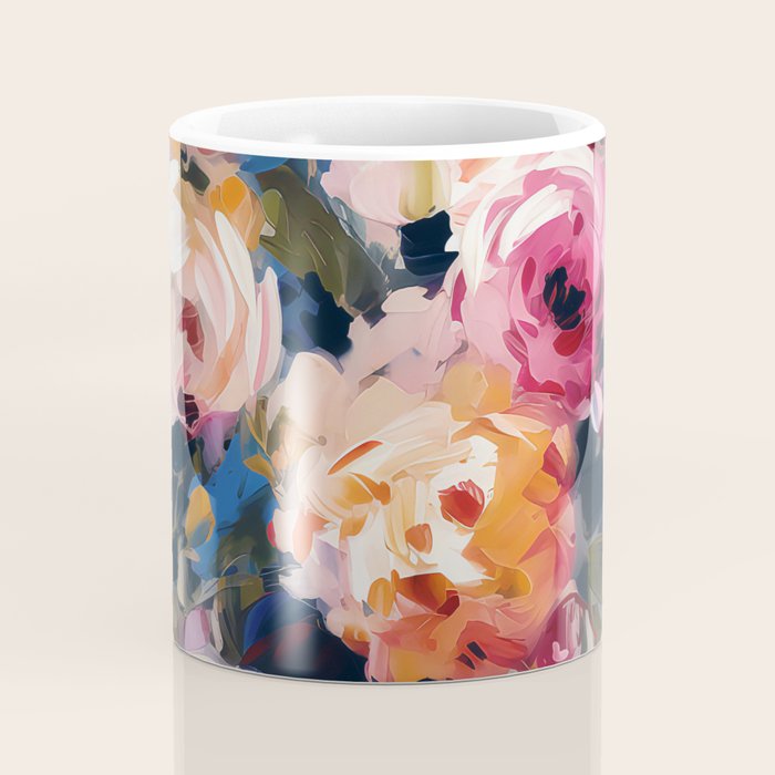 Splashes of Pink and Navy Flowery Art Coffee Mug Gallery Image 4