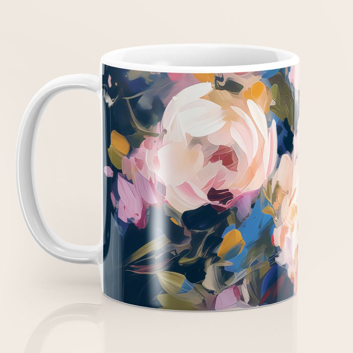 Splashes of Pink and Navy Flowery Art Coffee Mug Gallery Image 3