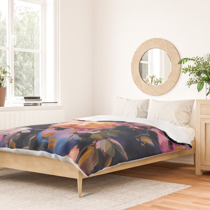 Splashes of Pink and Navy Flowery Art Duvet Cover Gallery Image 2
