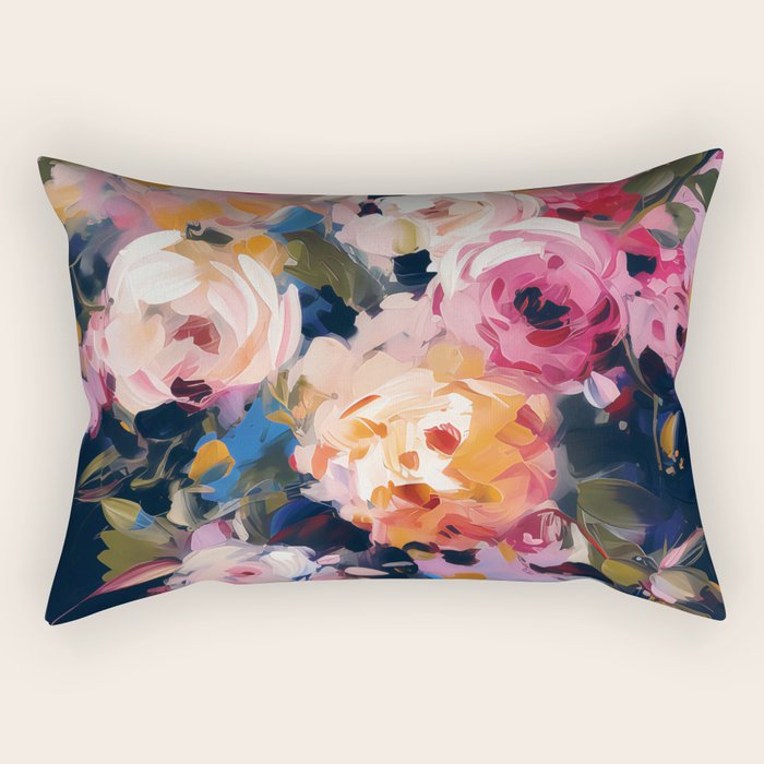 Splashes of Pink and Navy Flowery Art Rectangular Pillow Gallery Image 2