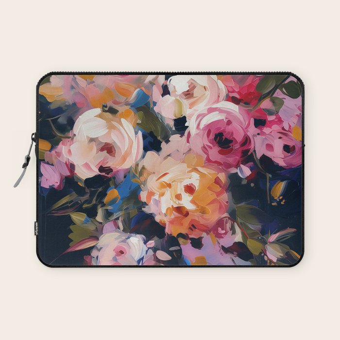 Splashes of Pink and Navy Flowery Art Laptop Sleeve Gallery Image 1