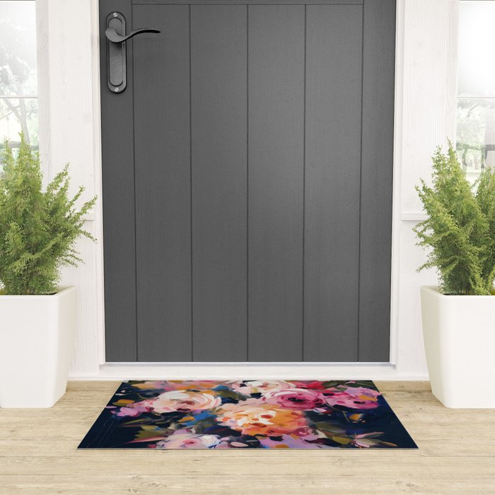 Splashes of Pink and Navy Flowery Art Welcome Mat Gallery Image 3