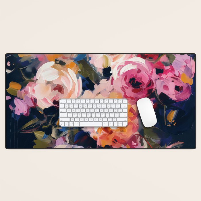 Splashes of Pink and Navy Flowery Art Desk Mat Gallery Image 1