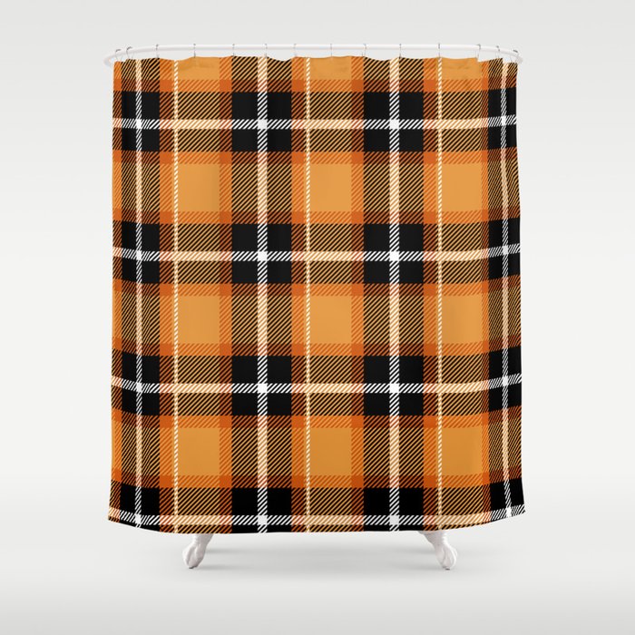 Orange + Black Plaid Shower Curtain Gallery Image 1