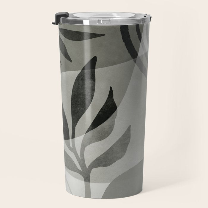 Abstract Botanical Mid Century Art Greenish Grey Travel Mug Gallery Image 3