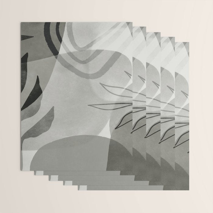 Abstract Botanical Mid Century Art Greenish Grey Wrapping Paper Gallery Image 3