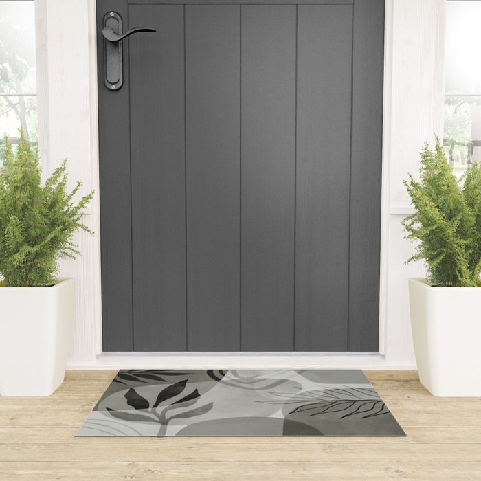 Abstract Botanical Mid Century Art Greenish Grey Welcome Mat Gallery Image 3