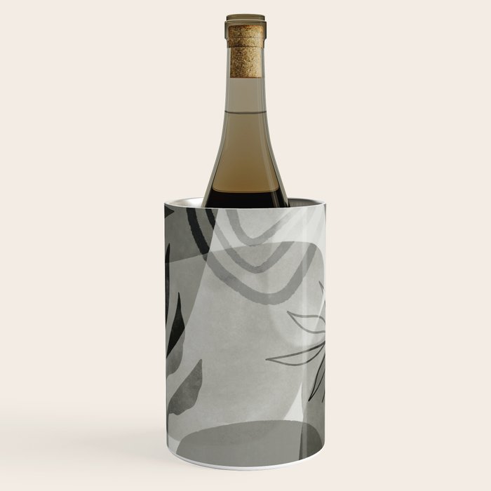 Abstract Botanical Mid Century Art Greenish Grey Wine Chiller Gallery Image 1