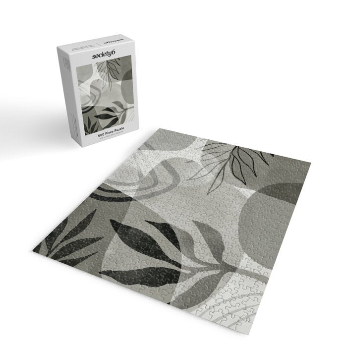 Abstract Botanical Mid Century Art Greenish Grey Jigsaw Puzzle Gallery Image 2