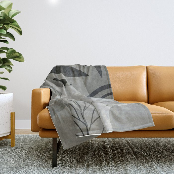 Abstract Botanical Mid Century Art Greenish Grey Throw Blanket Gallery Image 1