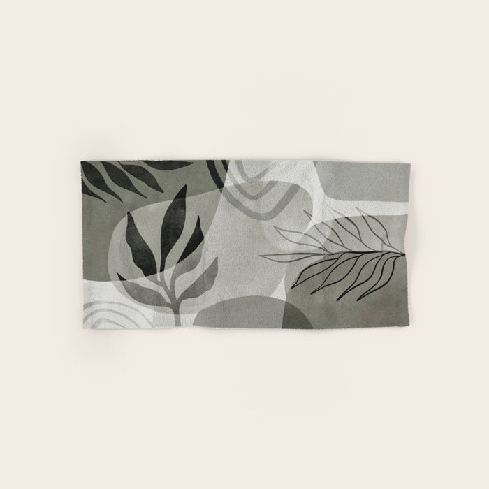 Abstract Botanical Mid Century Art Greenish Grey Bath Towel Gallery Image 1