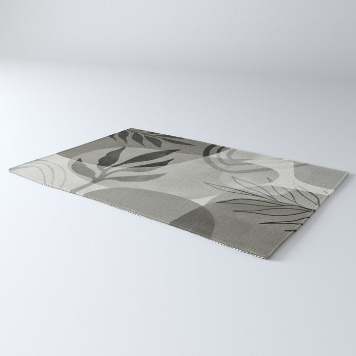 Abstract Botanical Mid Century Art Greenish Grey Rug Gallery Image 3