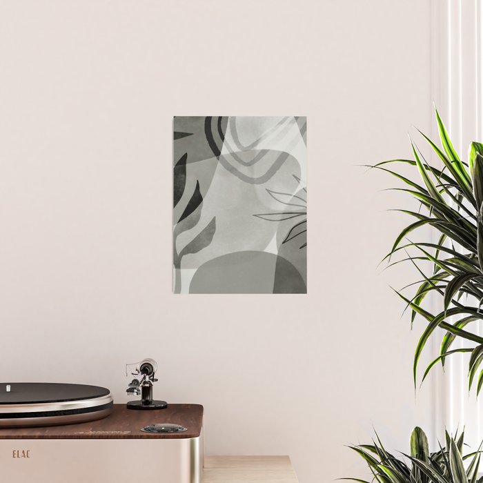 Abstract Botanical Mid Century Art Greenish Grey Poster Gallery Image 2