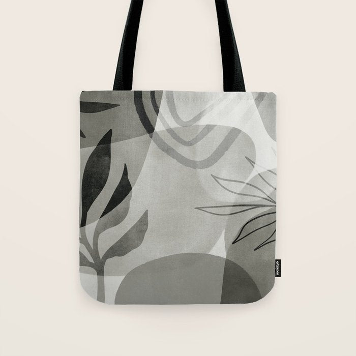 Abstract Botanical Mid Century Art Greenish Grey Tote Bag Gallery Image 1