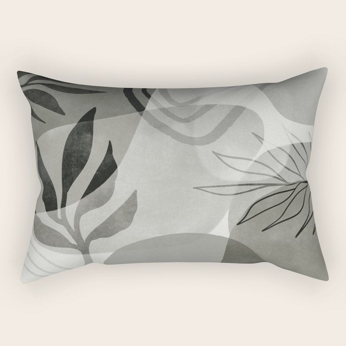 Abstract Botanical Mid Century Art Greenish Grey Rectangular Pillow Gallery Image 2