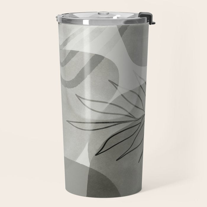 Abstract Botanical Mid Century Art Greenish Grey Travel Mug Gallery Image 2