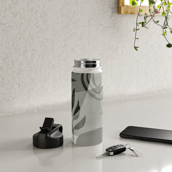 Abstract Botanical Mid Century Art Greenish Grey Water Bottle Gallery Image 4
