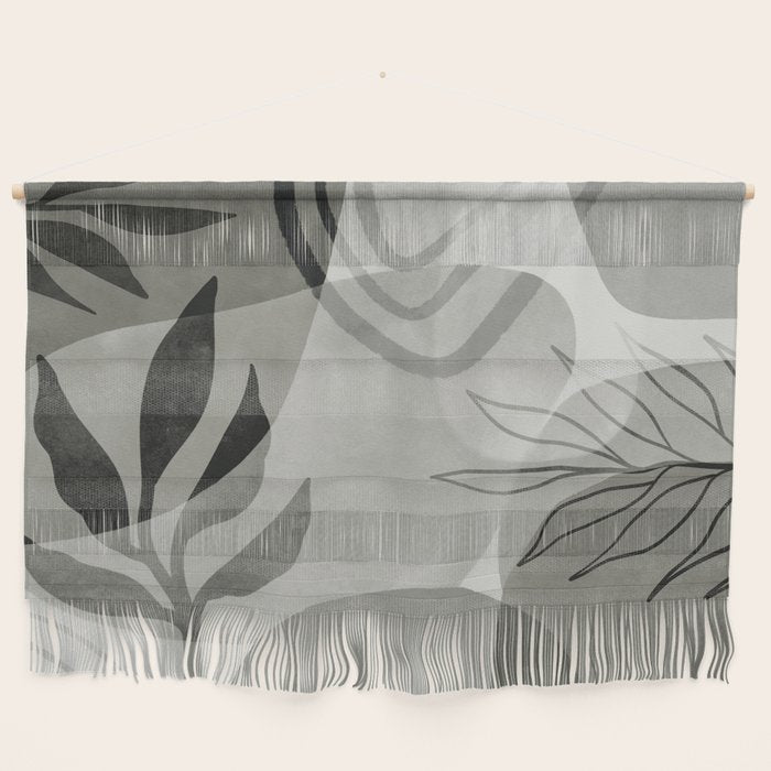 Abstract Botanical Mid Century Art Greenish Grey Wall Hanging Gallery Image 1