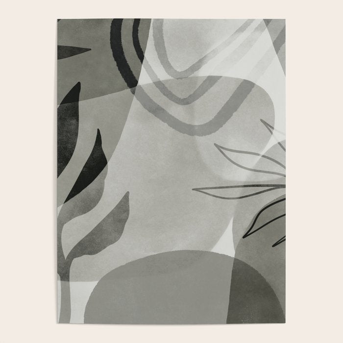 Abstract Botanical Mid Century Art Greenish Grey Poster Gallery Image 4