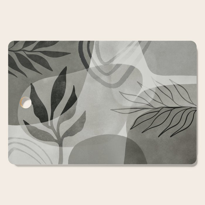 Abstract Botanical Mid Century Art Greenish Grey Cutting Board Gallery Image 1