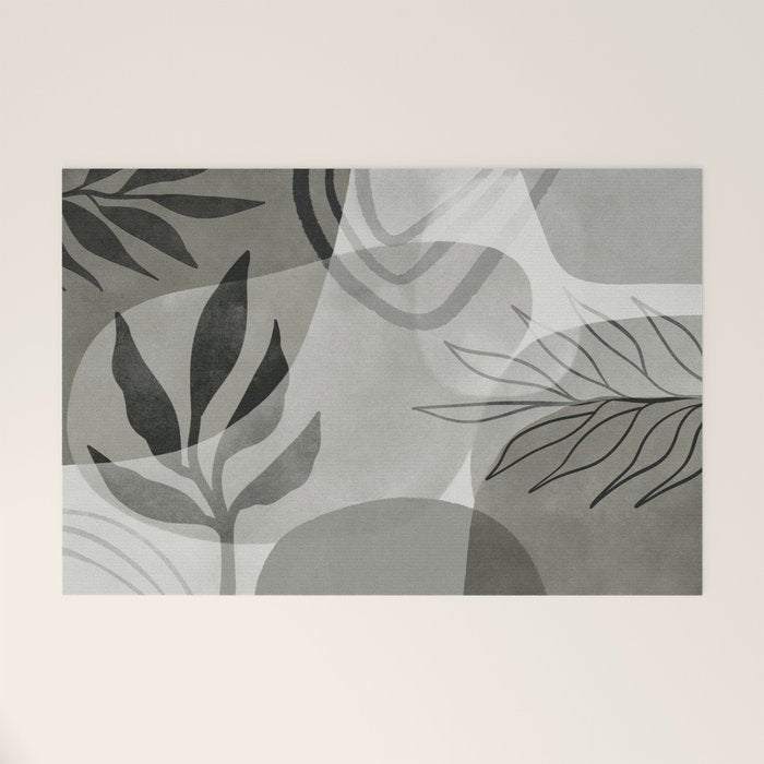 Abstract Botanical Mid Century Art Greenish Grey Welcome Mat Gallery Image 1