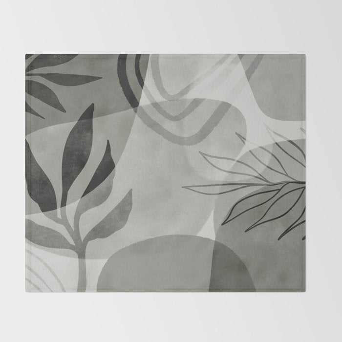 Abstract Botanical Mid Century Art Greenish Grey Throw Blanket Gallery Image 2