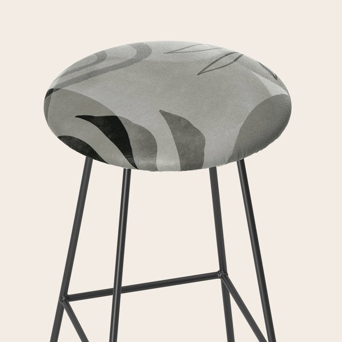 Abstract Botanical Mid Century Art Greenish Grey Stool Gallery Image 2