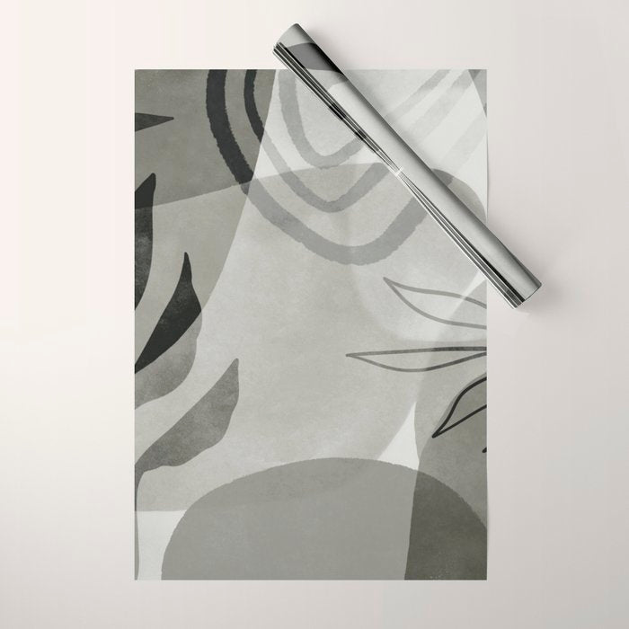 Abstract Botanical Mid Century Art Greenish Grey Wrapping Paper Gallery Image 1