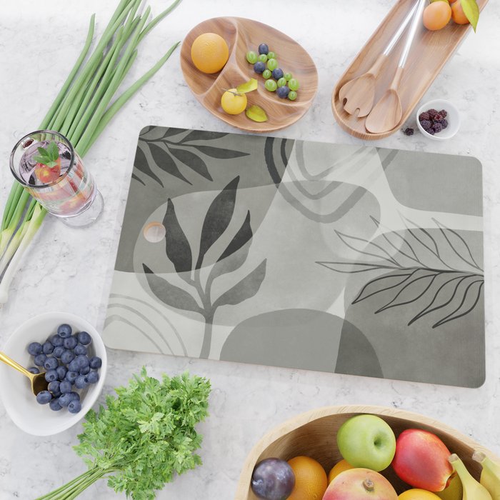 Abstract Botanical Mid Century Art Greenish Grey Cutting Board Gallery Image 2
