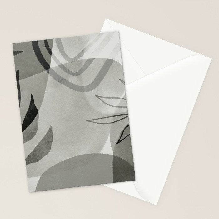 Abstract Botanical Mid Century Art Greenish Grey Stationery Card Gallery Image 2