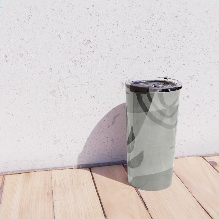 Abstract Botanical Mid Century Art Greenish Grey Travel Mug Gallery Image 4