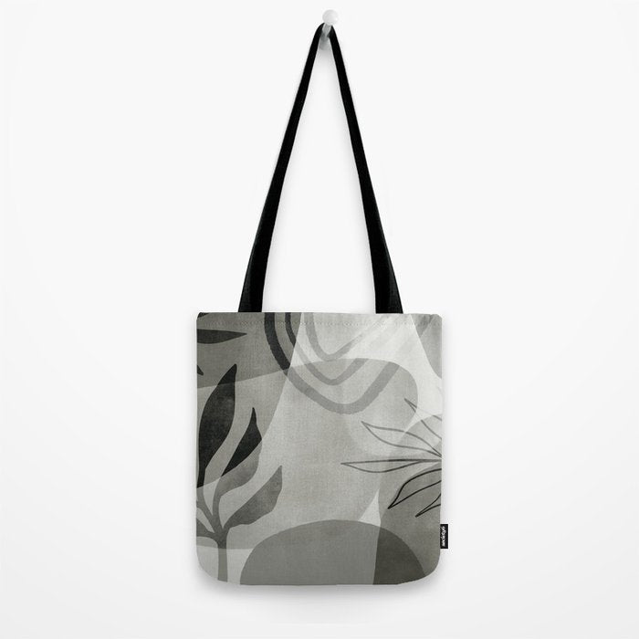 Abstract Botanical Mid Century Art Greenish Grey Tote Bag Gallery Image 2